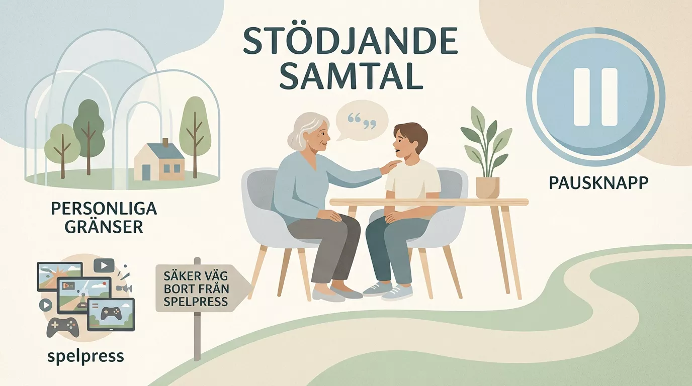 En lugn svensk illustration av stöd, gränser och paus från spel
